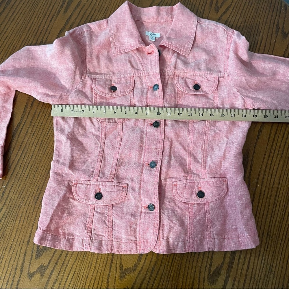 J Jill Linen Shirt Jacket Shacket S Red Button Front Long Sleeve Crop Pockets - Picture 7 of 8